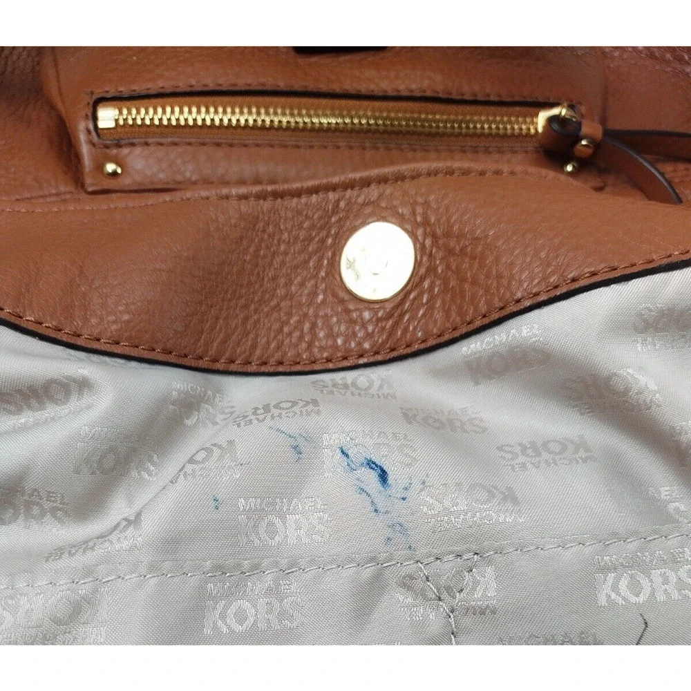 Michael Kors Fulton Brown Pebbled Leather Buckle Pocket Zipper Hobo Shoulder Bag